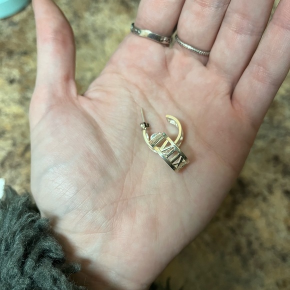 Vintage Sterling Silver Roman Numeral Hoop Earrings - Picture 7 of 8